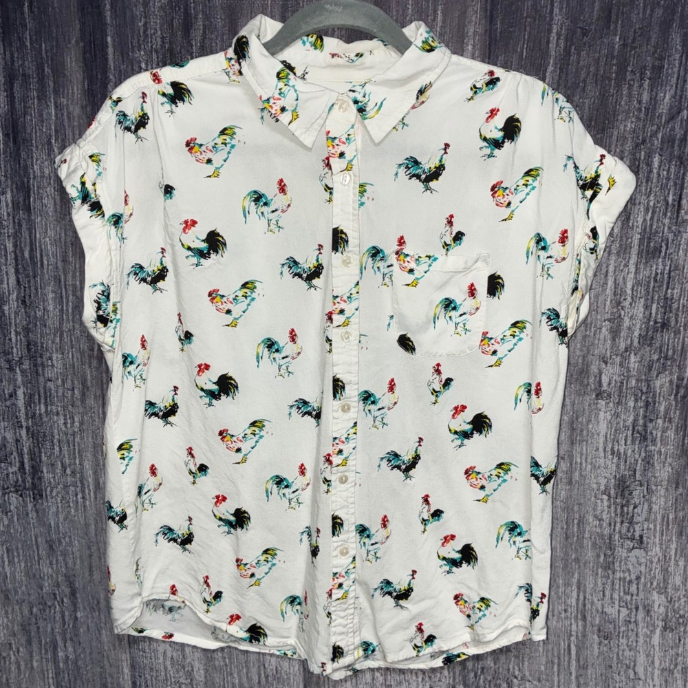 Cotton & Rye Outfitters All Over Chicken Print Cottage Prairie Button Up Women M